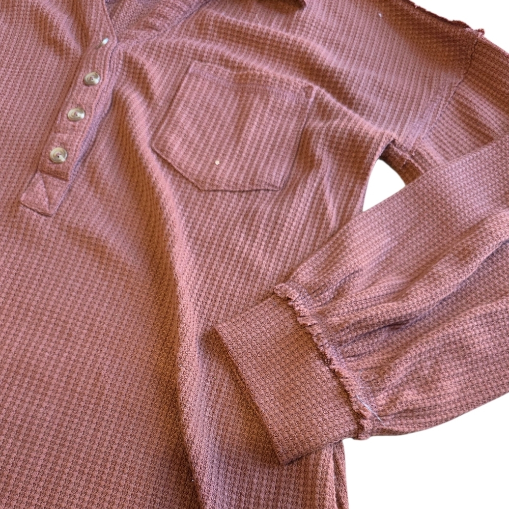 New In Rust Long Sleeve Waffle Knit Relaxed Shirt M - Picture 2 of 4